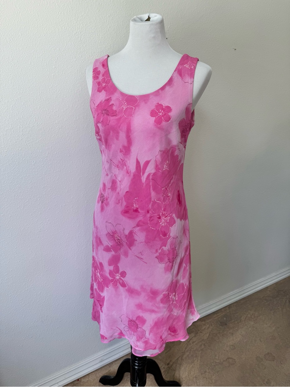 Vintage K & Company Pink Floral Ruffle Midi Dress